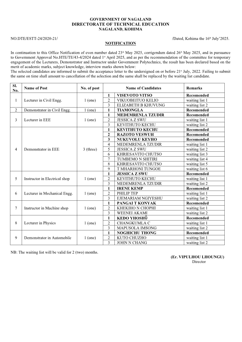 Notification: Technical education