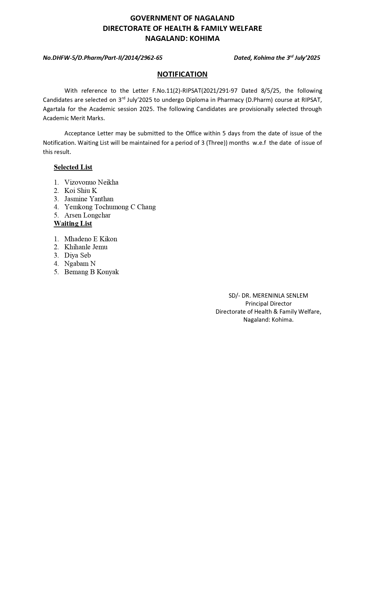 Notification: H&FW